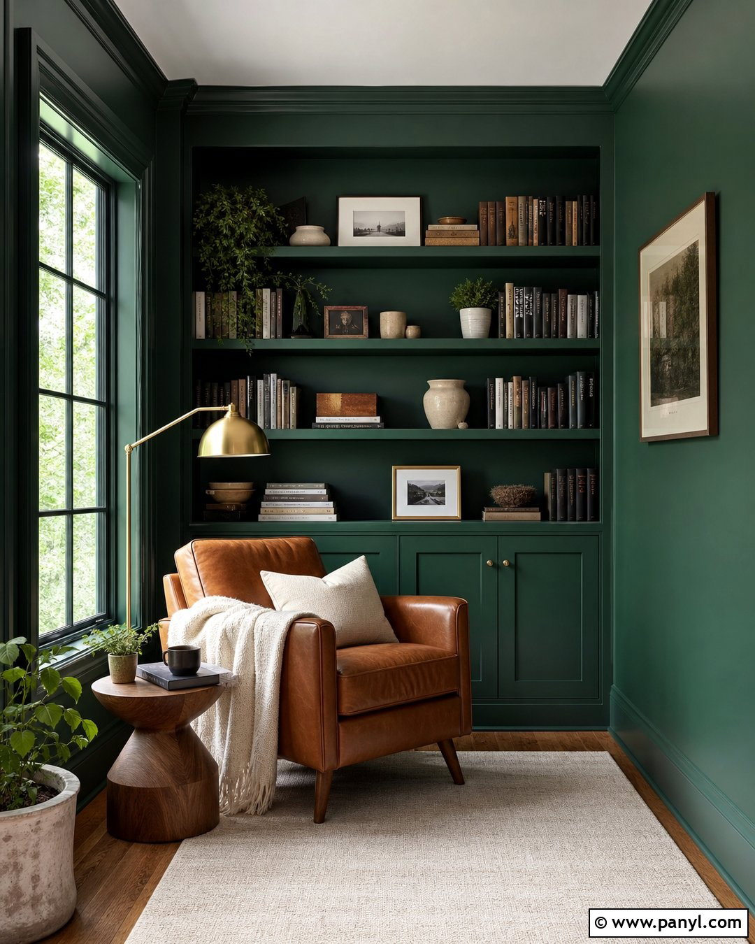 Emerald Green Reading Nook With Built-In Shelves - 30 emerald green walls