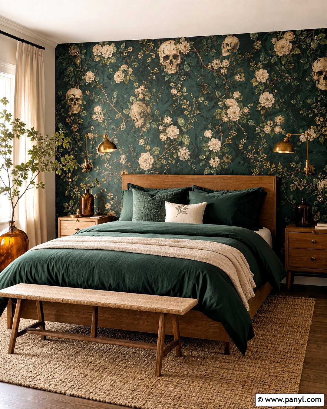 Emerald Green Skull And Rose Wallpaper Bedroom - 20 skull and rose pattern wallpaper ideas