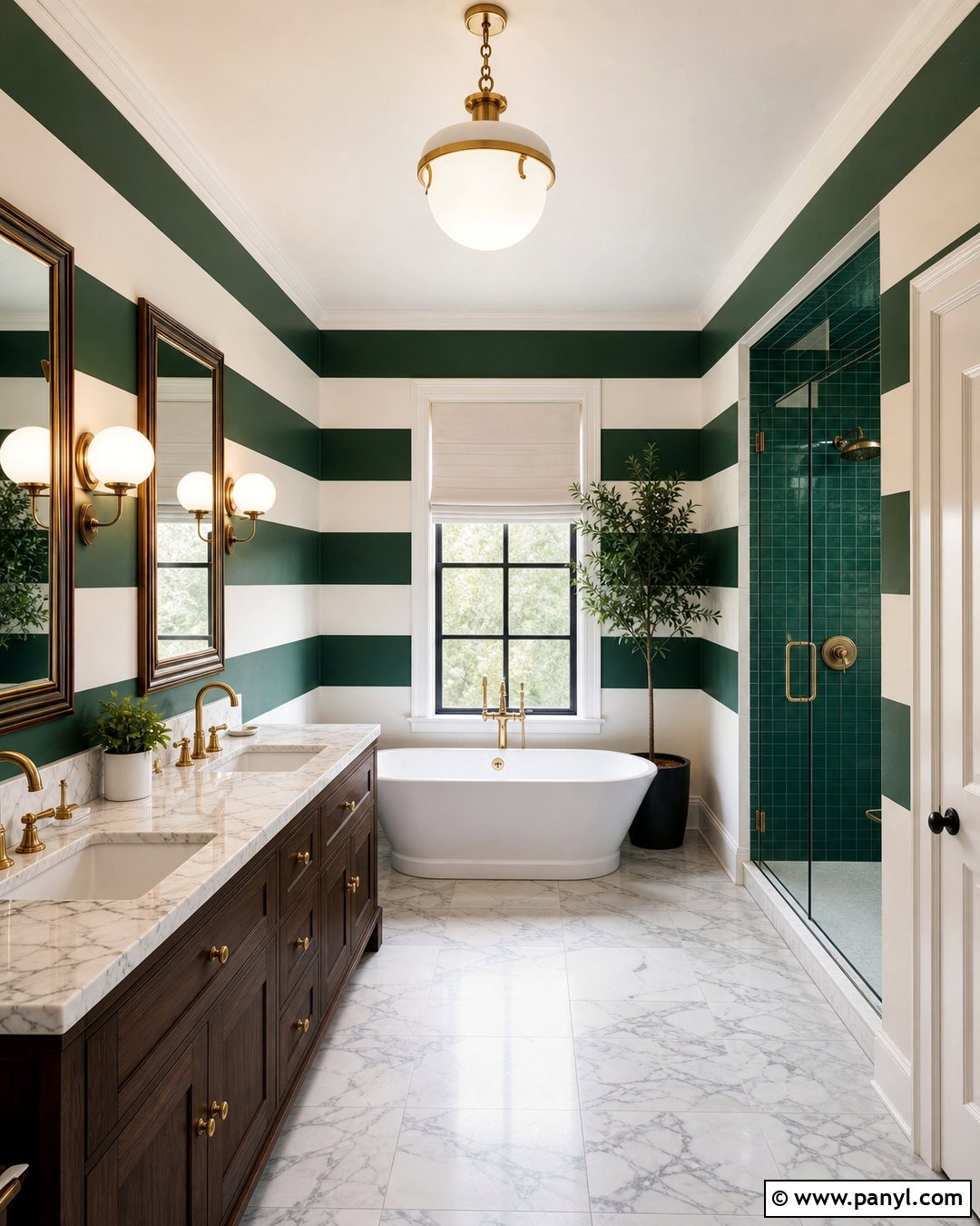 Emerald Green Striped Bathroom Walls - 20 Elegant Bathroom With Striped Walls
