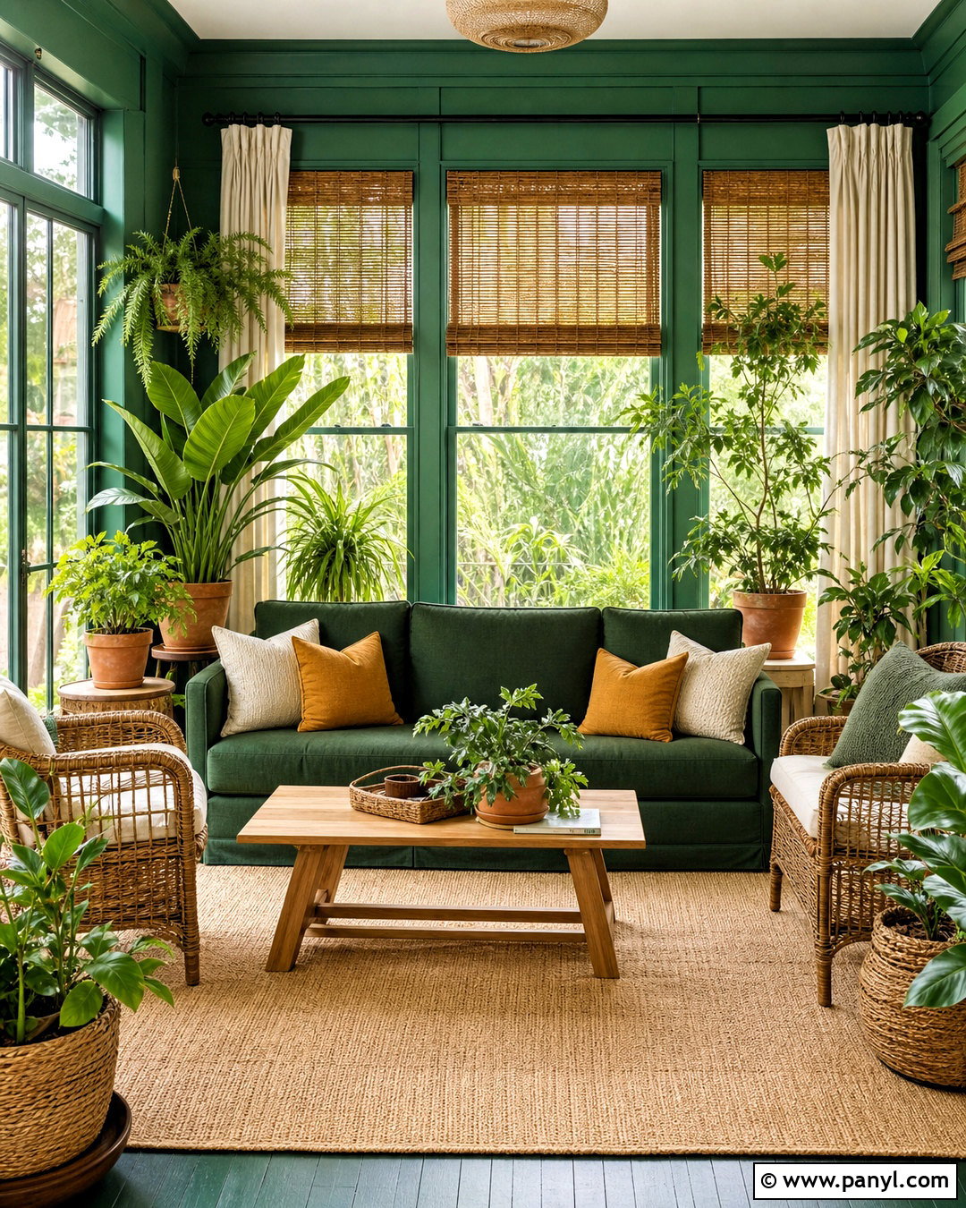 Emerald Green Sunroom With Natural Textures - 20 emerald green home decor ideas