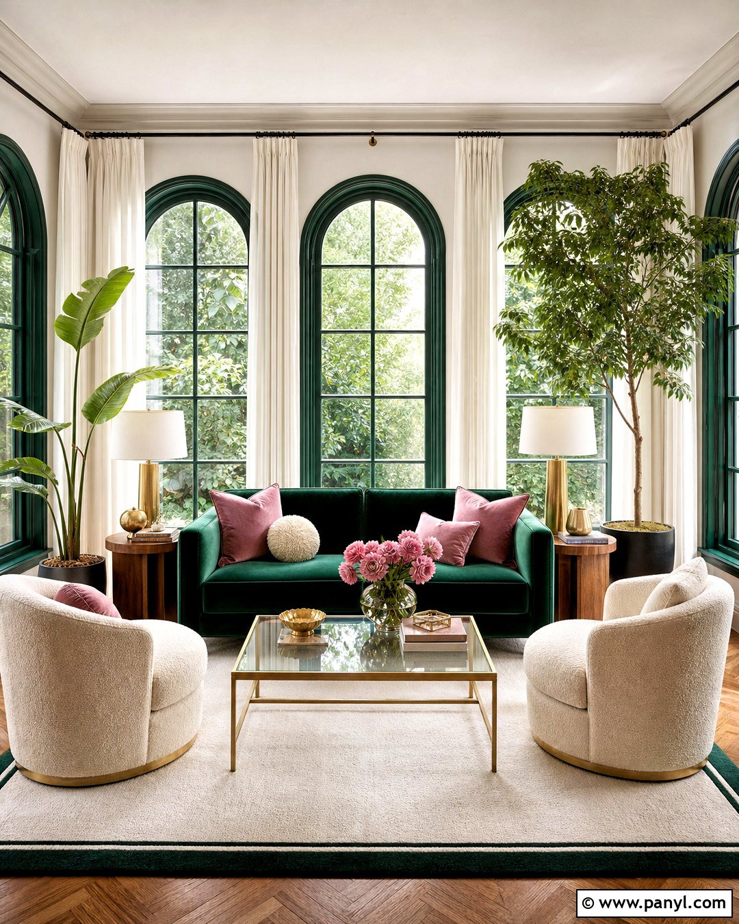 Emerald Green Sunroom With Velvet Furniture - 20 green sunroom ideas