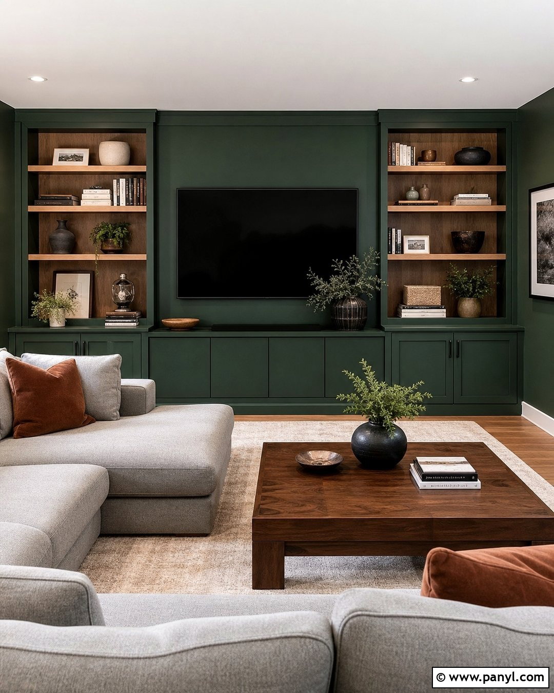 Emerald Green TV Wall With Built-In Storage - 35 emerald green wall ideas
