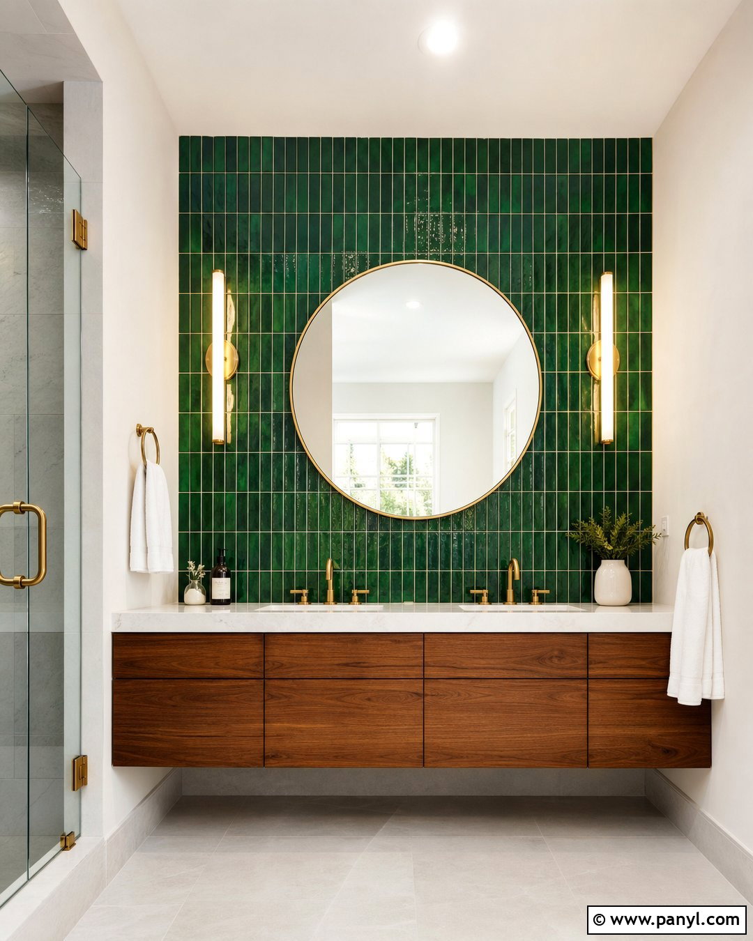 Emerald Green Tile Bathroom Accent Wall - 35 Green Accent Wall Bathroom Ideas