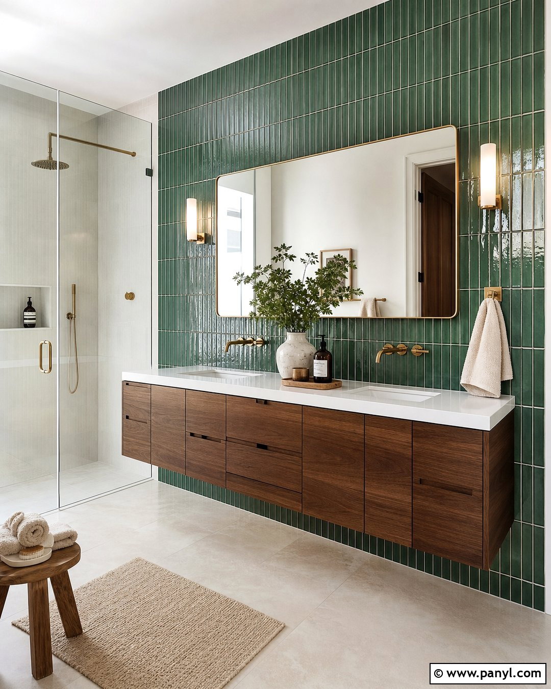Emerald Green Tile Bathroom Wall - 35 green accent walls
