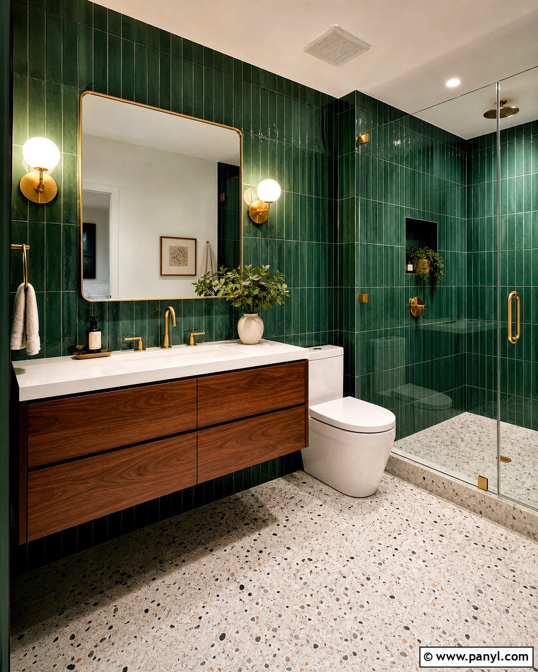 Emerald Green Tile Bathroom With Gold Hardware - 20 dark green and gold bathroom ideas