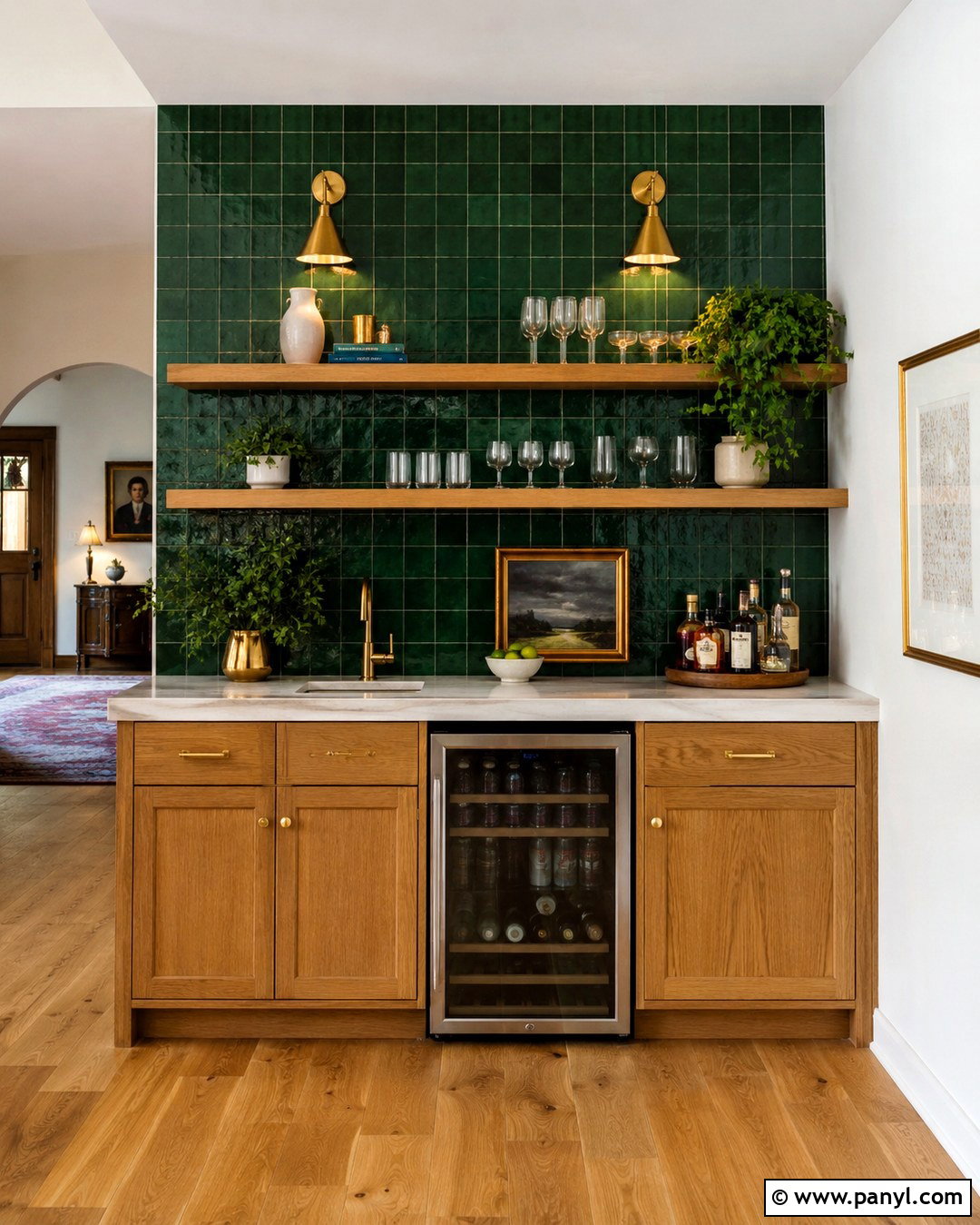 Emerald Green Tile Home Bar Accent Wall - 20 Home Bar Accent Wall Ideas