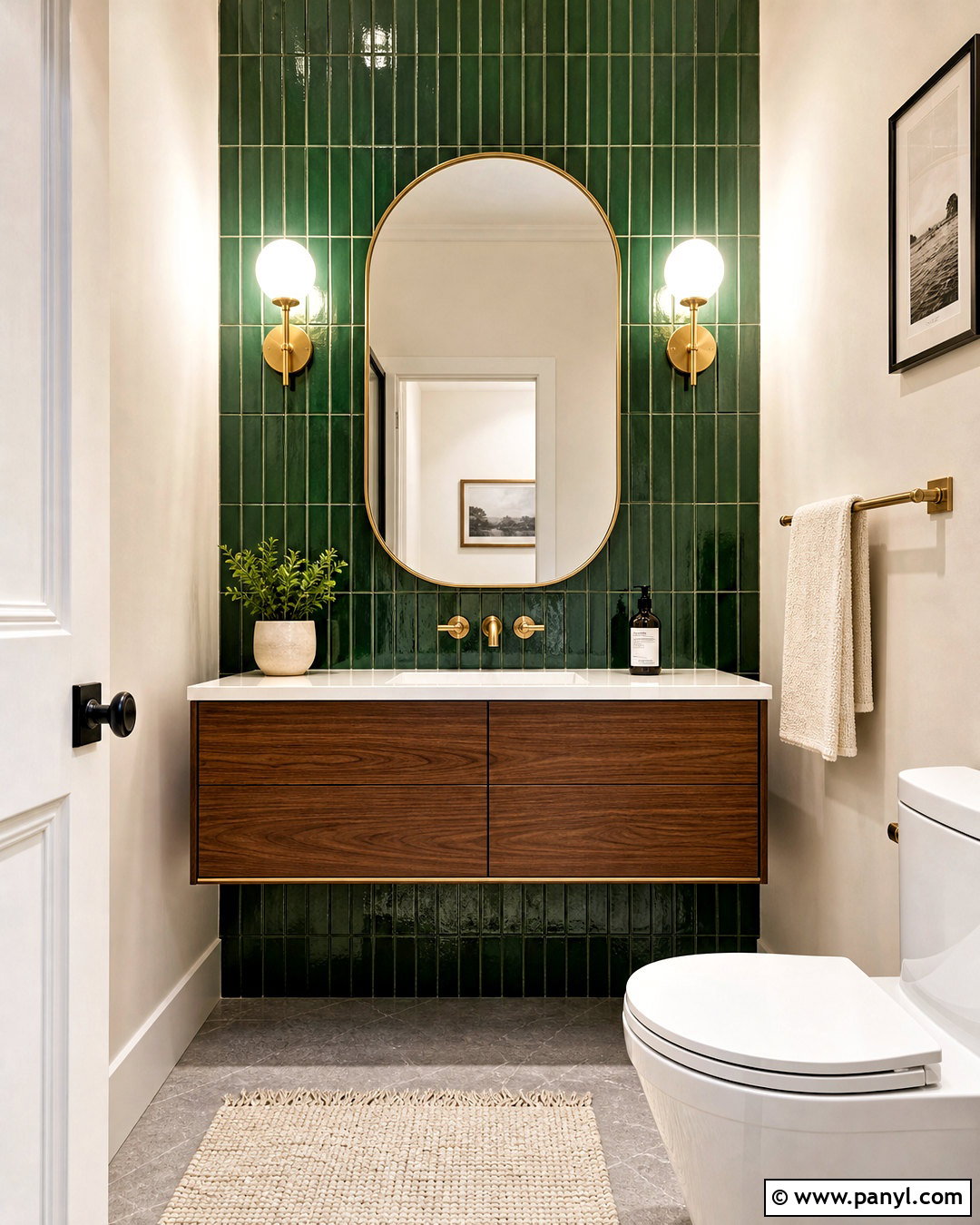 Emerald Green Tile Powder Room - 20 green powder room ideas