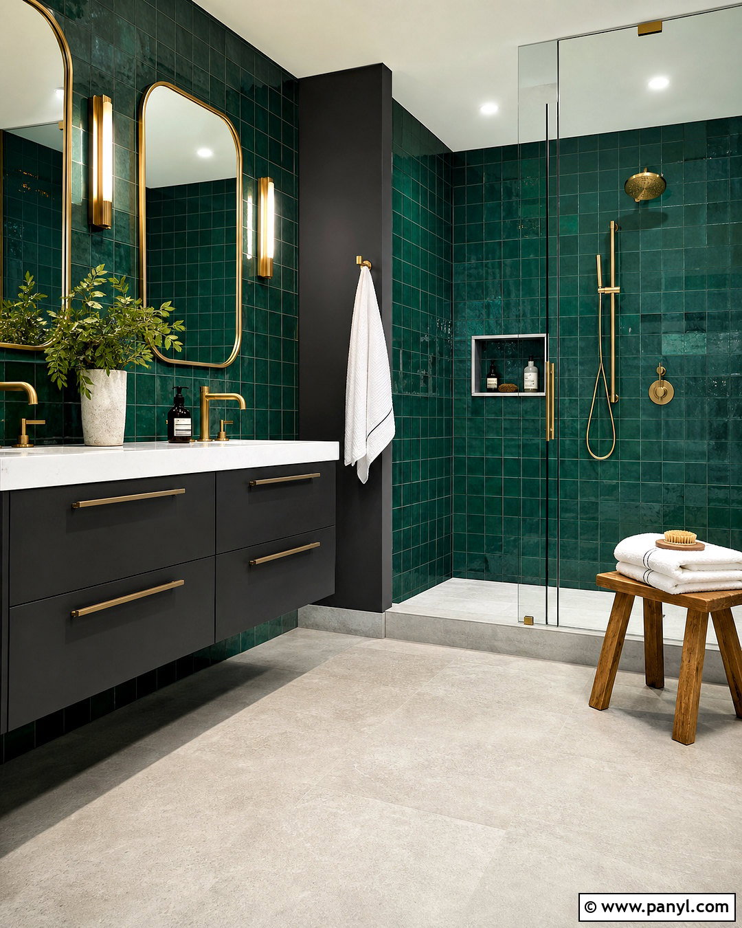Emerald Green Tile With Charcoal Vanity - 20 grey and green bathroom ideas