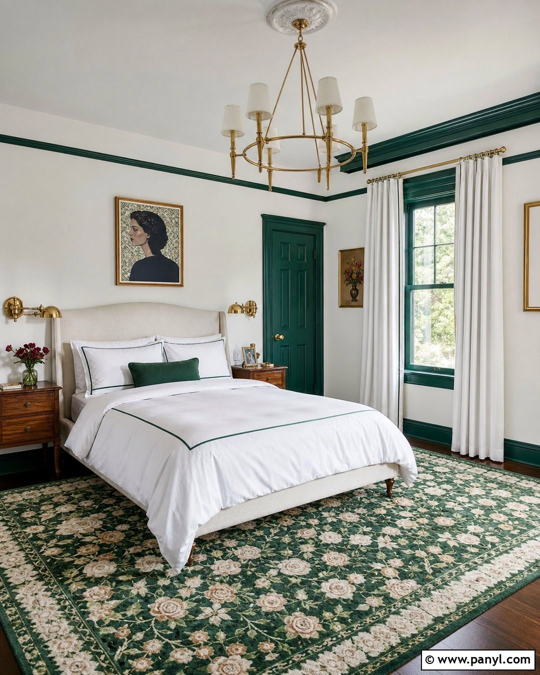 Emerald Green Trim Bedroom - 35 green trim white walls