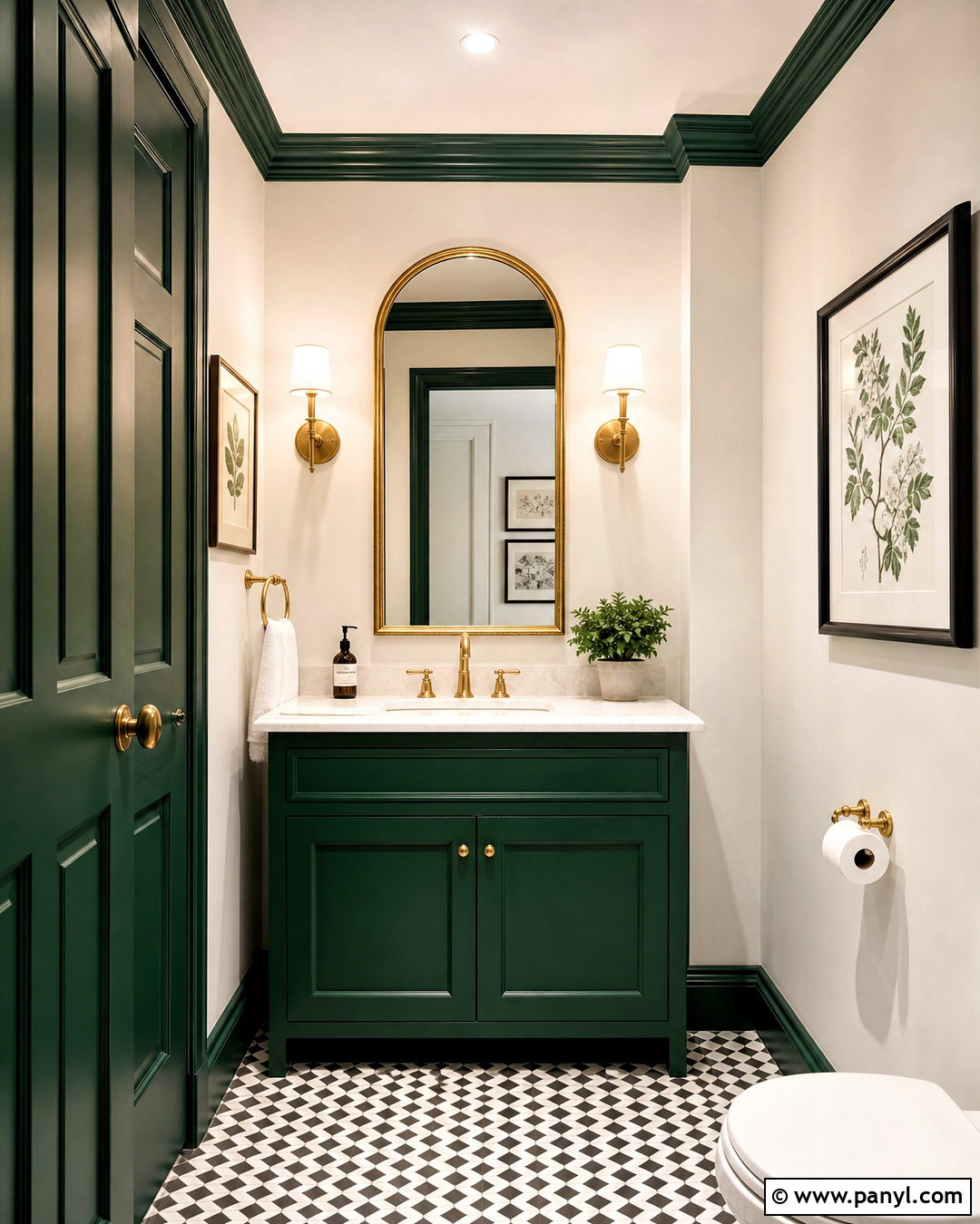 Emerald Green Trim Powder Room - 20 white walls green trim ideas