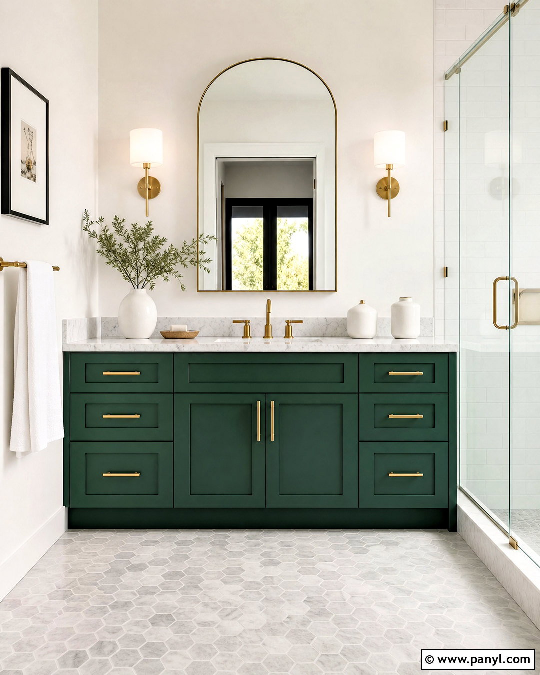 Emerald Green Vanity With White Marble - 20 emerald green bathroom decor ideas