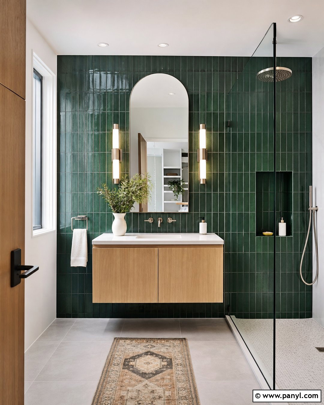 Emerald Green Vertical Tile Walls - 25 Emerald Green Bathroom Walls