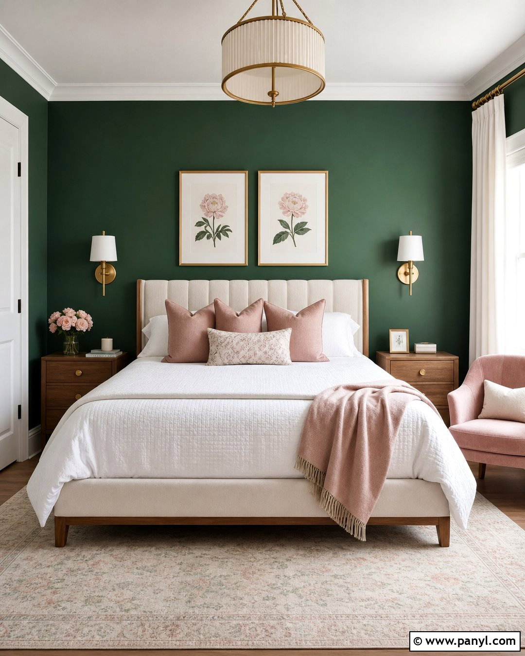Emerald Green Wall With Blush Pink Decor - 35 emerald green wall ideas