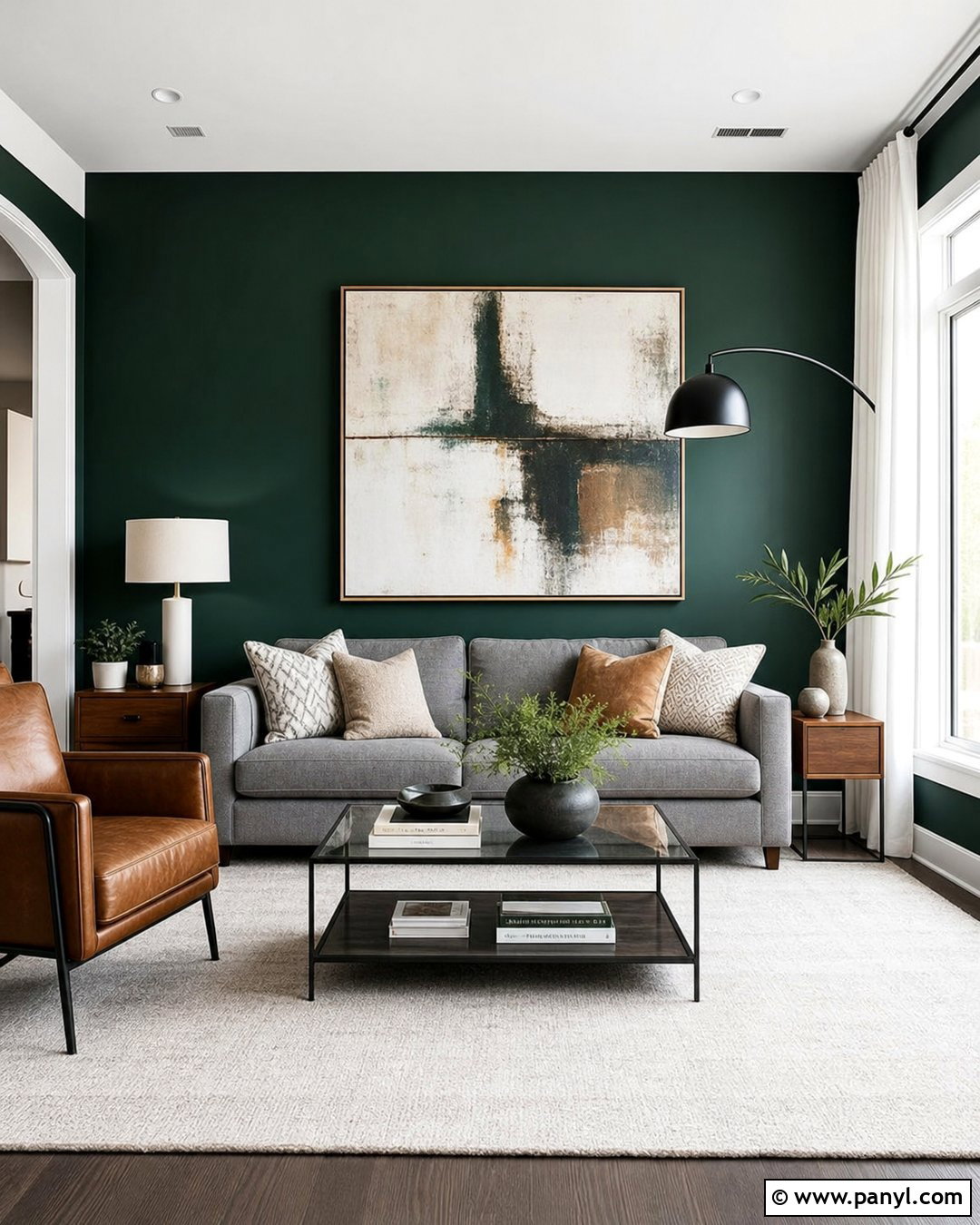 Emerald Green Wall With Gray Furniture - 35 emerald green wall ideas