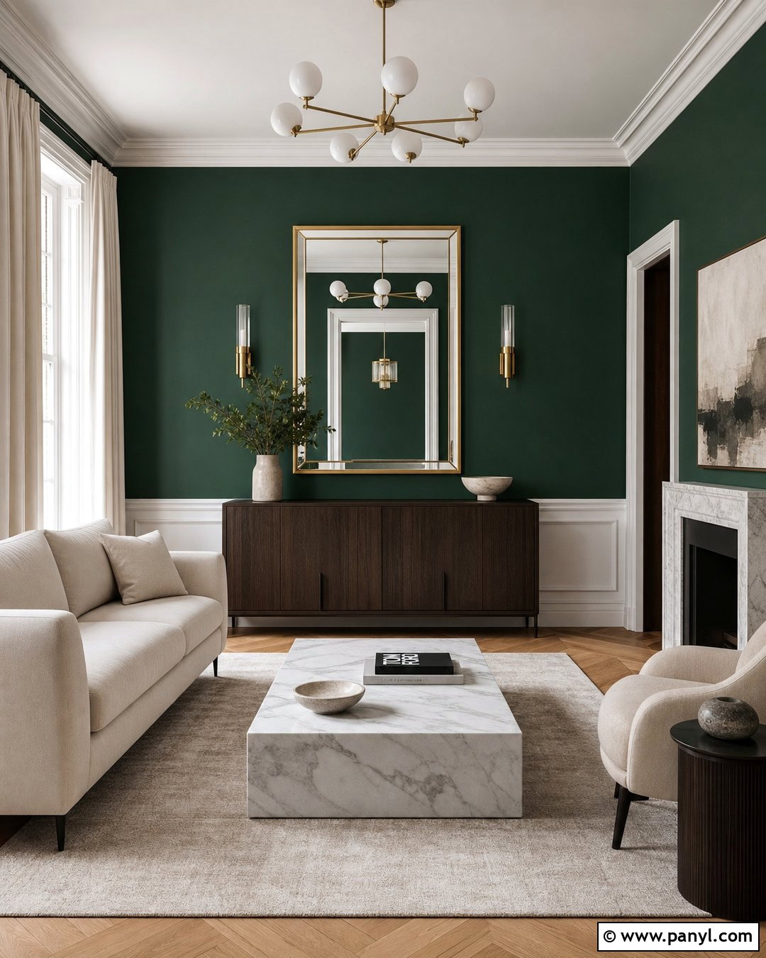 Emerald Green Wall With Marble Details - 35 emerald green wall ideas