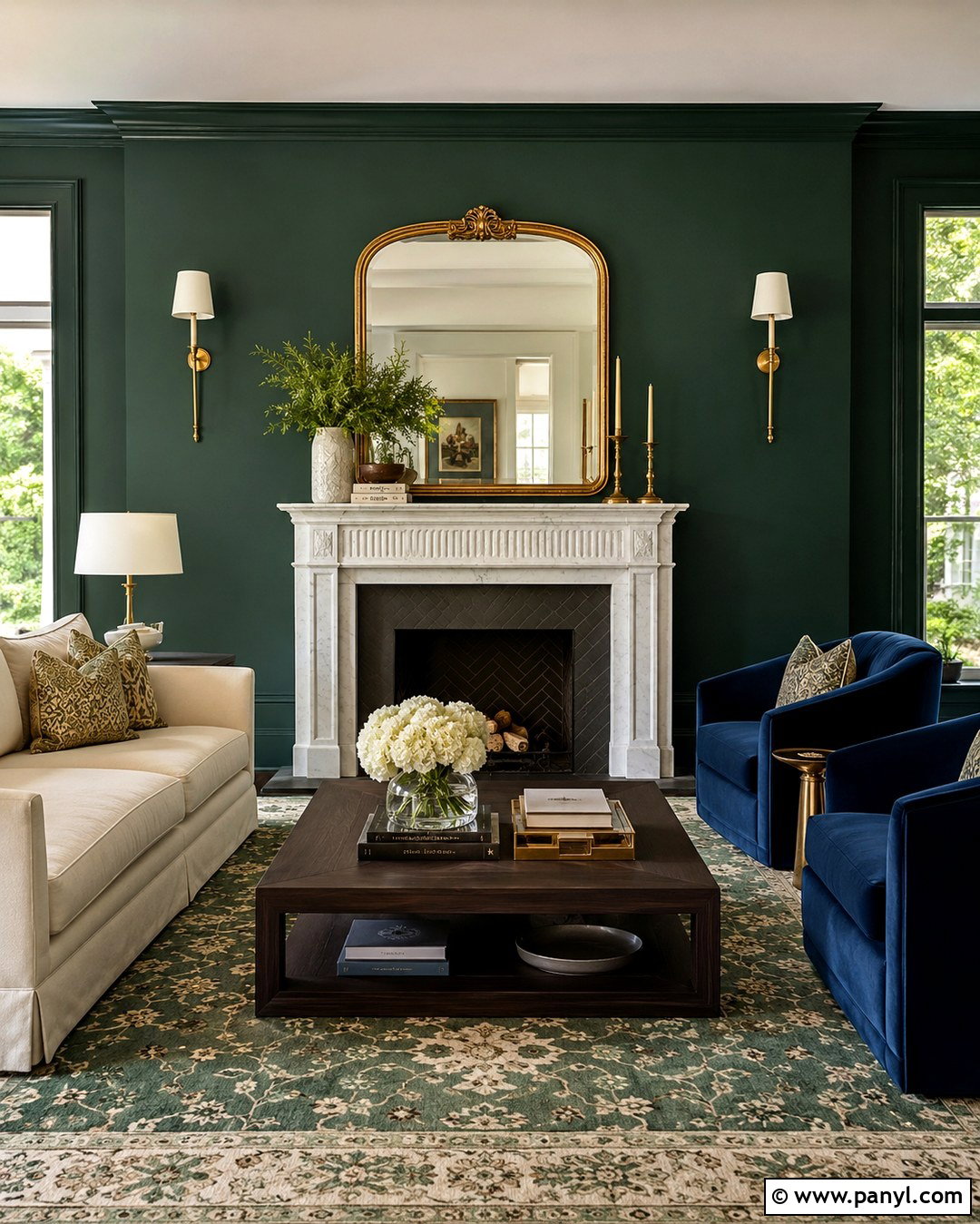 Emerald Green Wall With Marble Fireplace - 20 Green Wall Behind Fireplace Ideas
