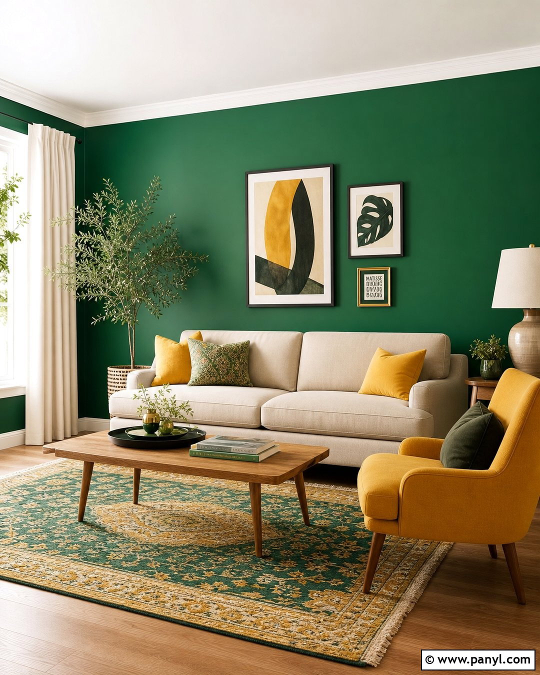 Emerald Green Wall With Mustard Yellow Decor - 35 emerald green wall ideas