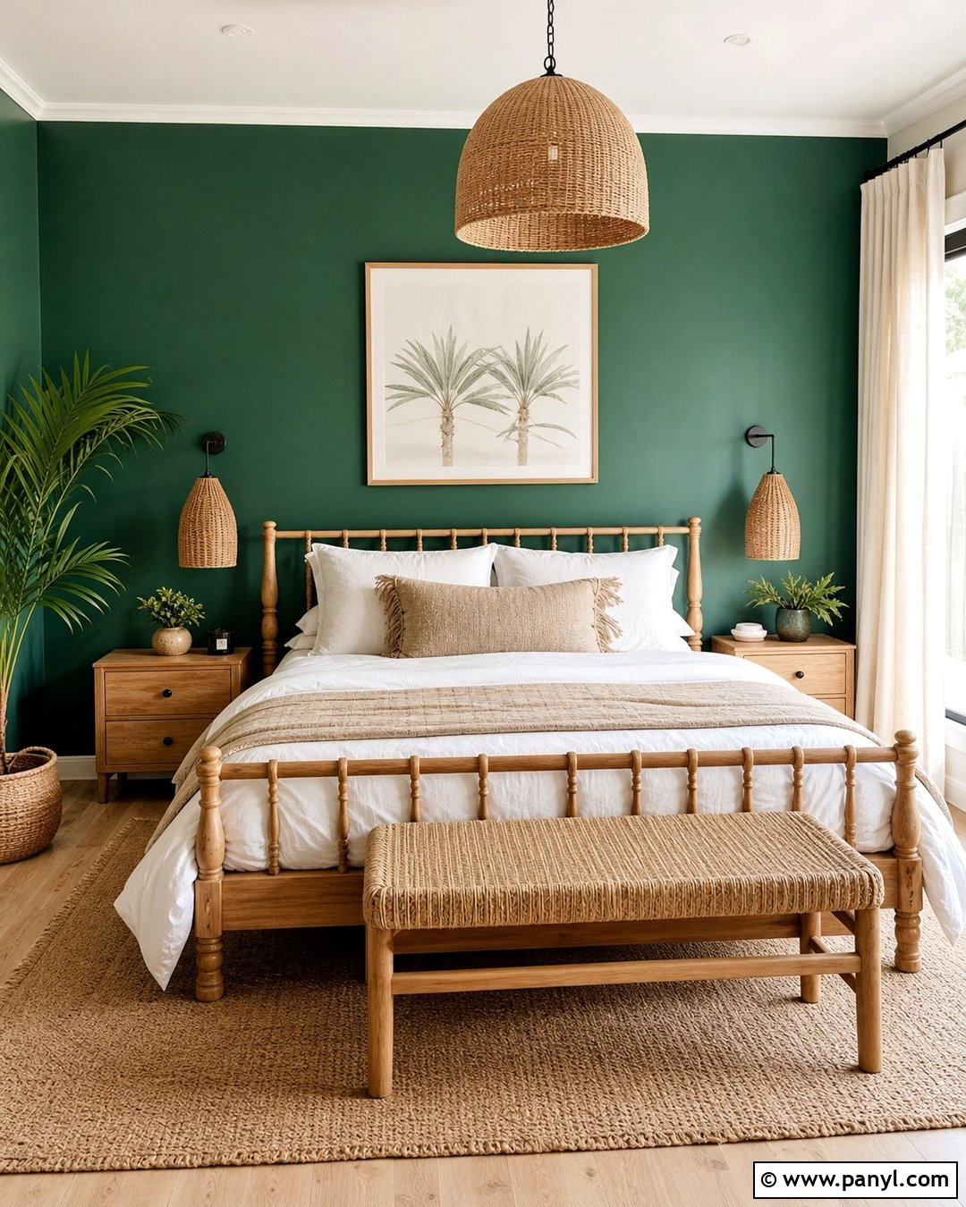 Emerald Green Wall With Natural Wood Furniture - 35 emerald green wall ideas
