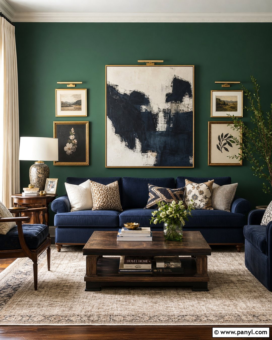 Emerald Green Wall With Navy Blue Decor - 35 emerald green wall ideas