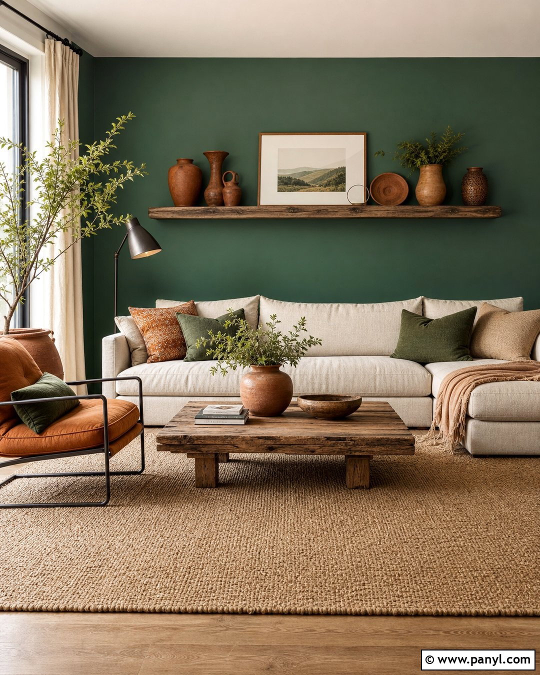 Emerald Green Wall With Terracotta Decor - 35 emerald green wall ideas