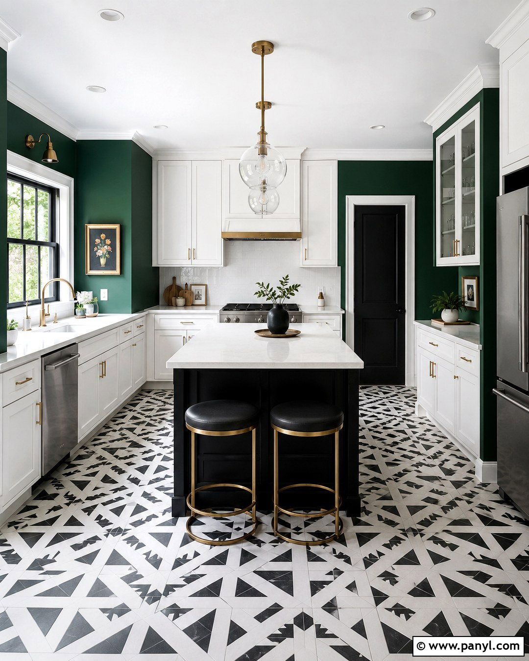 Emerald Green Walls With Black And White Tile - 20 Black And White Kitchen With Green Walls