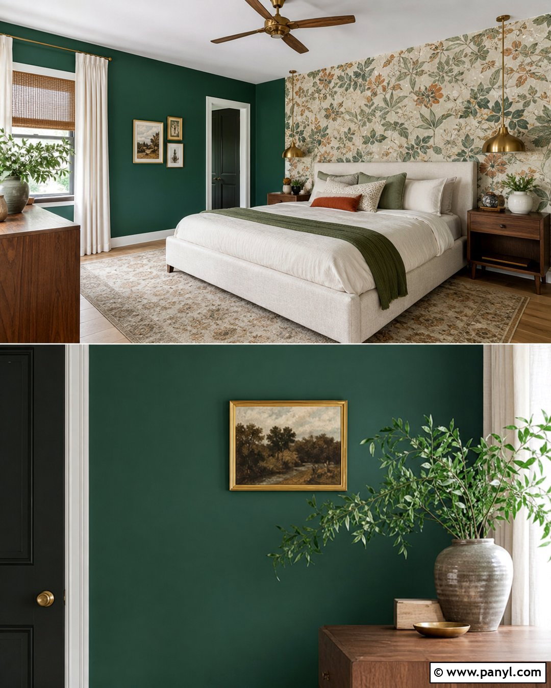 Emerald Green Walls With Botanical Wallpaper - 30 emerald green walls