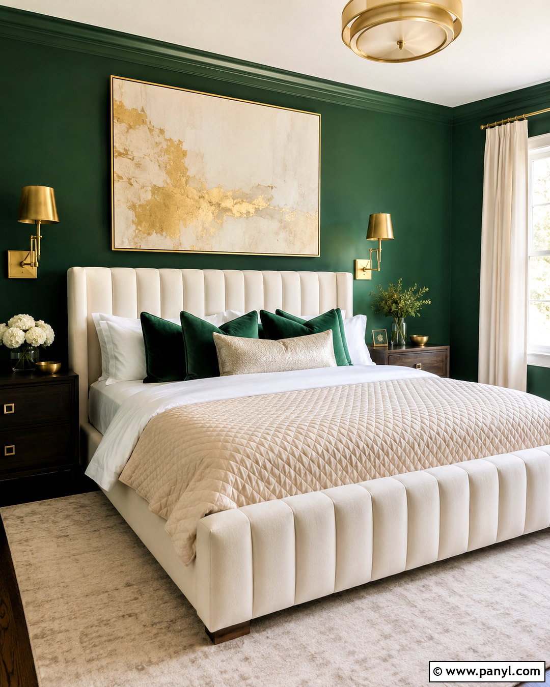 Emerald Green Walls With Brass Accents - 20 dark green walls bedroom ideas