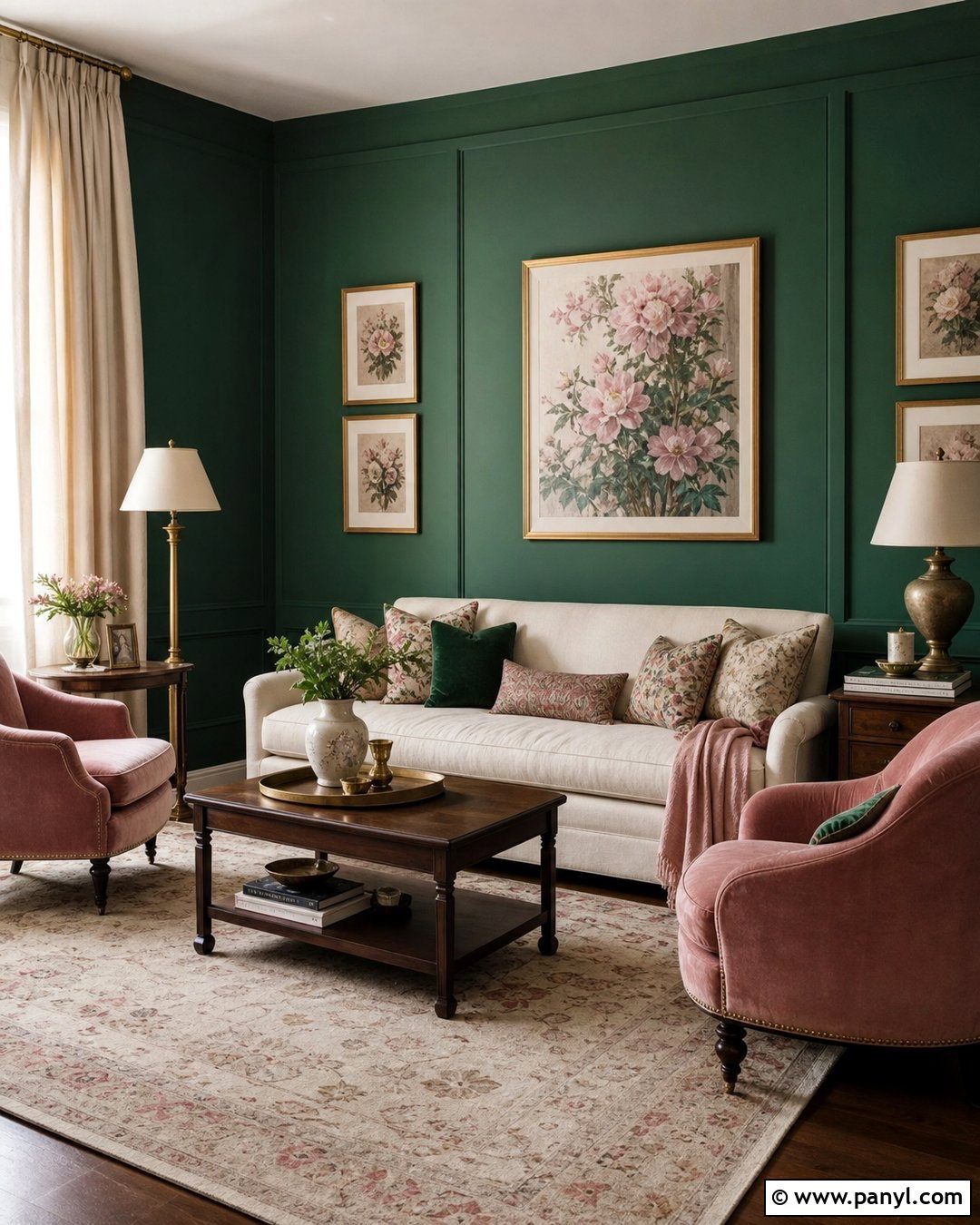 Emerald Green Walls With Dusty Pink Decor - 30 emerald green walls
