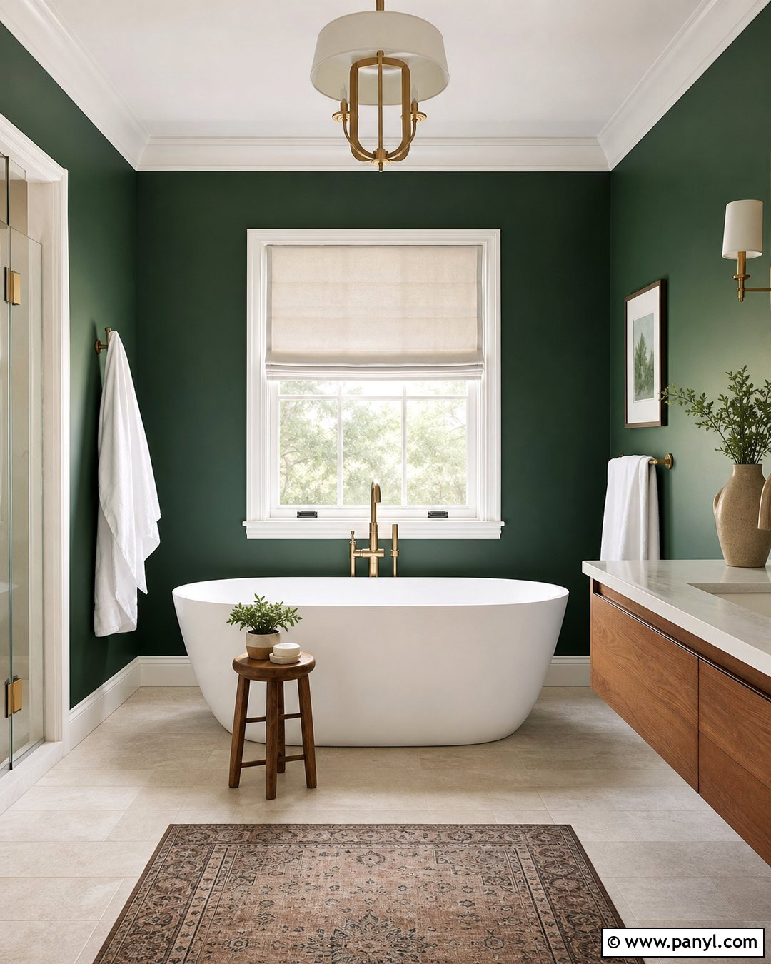 Emerald Green Walls With Freestanding Tub - 25 Emerald Green Bathroom Walls