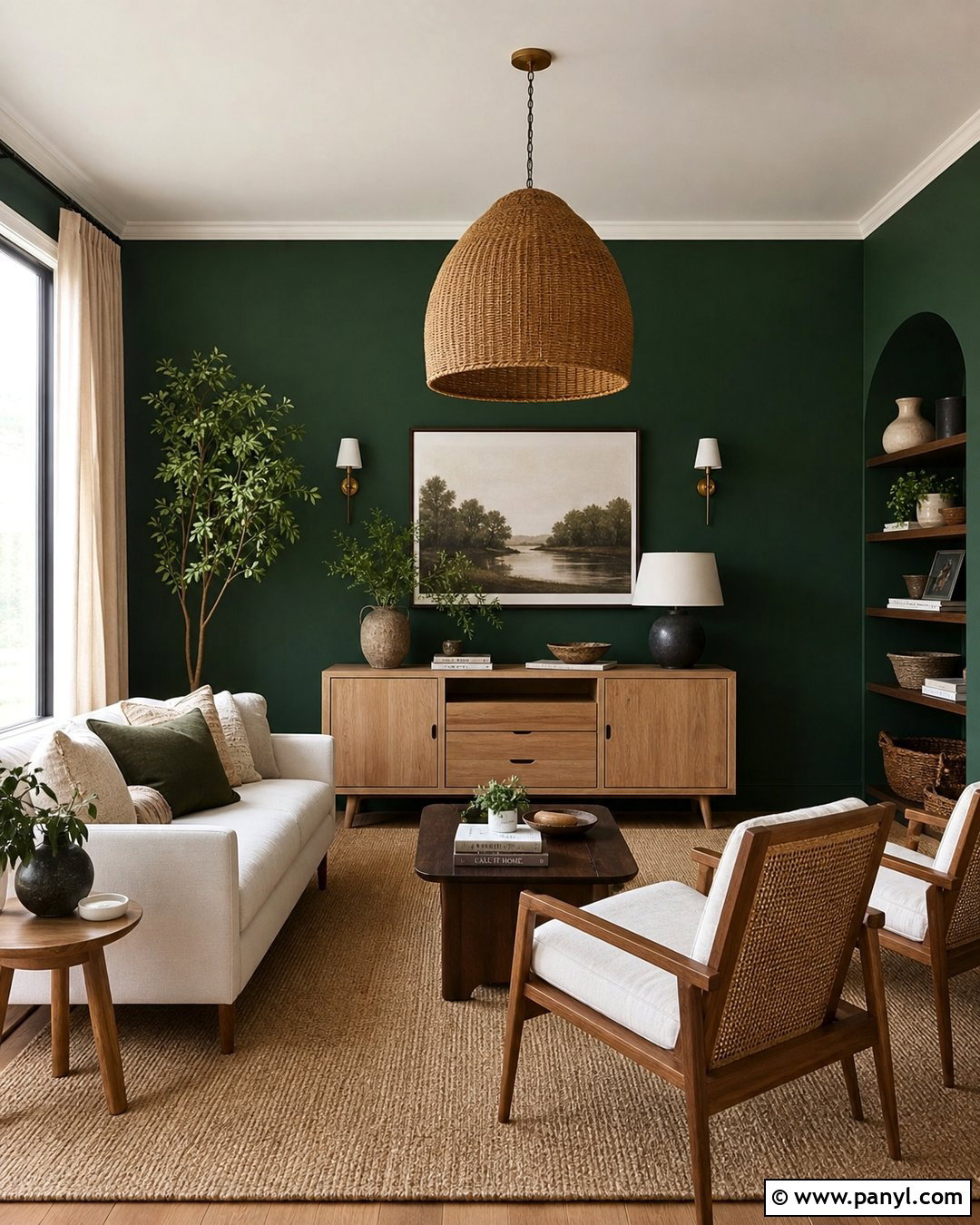 Emerald Green Walls With Natural Wood Furniture - 30 emerald green walls