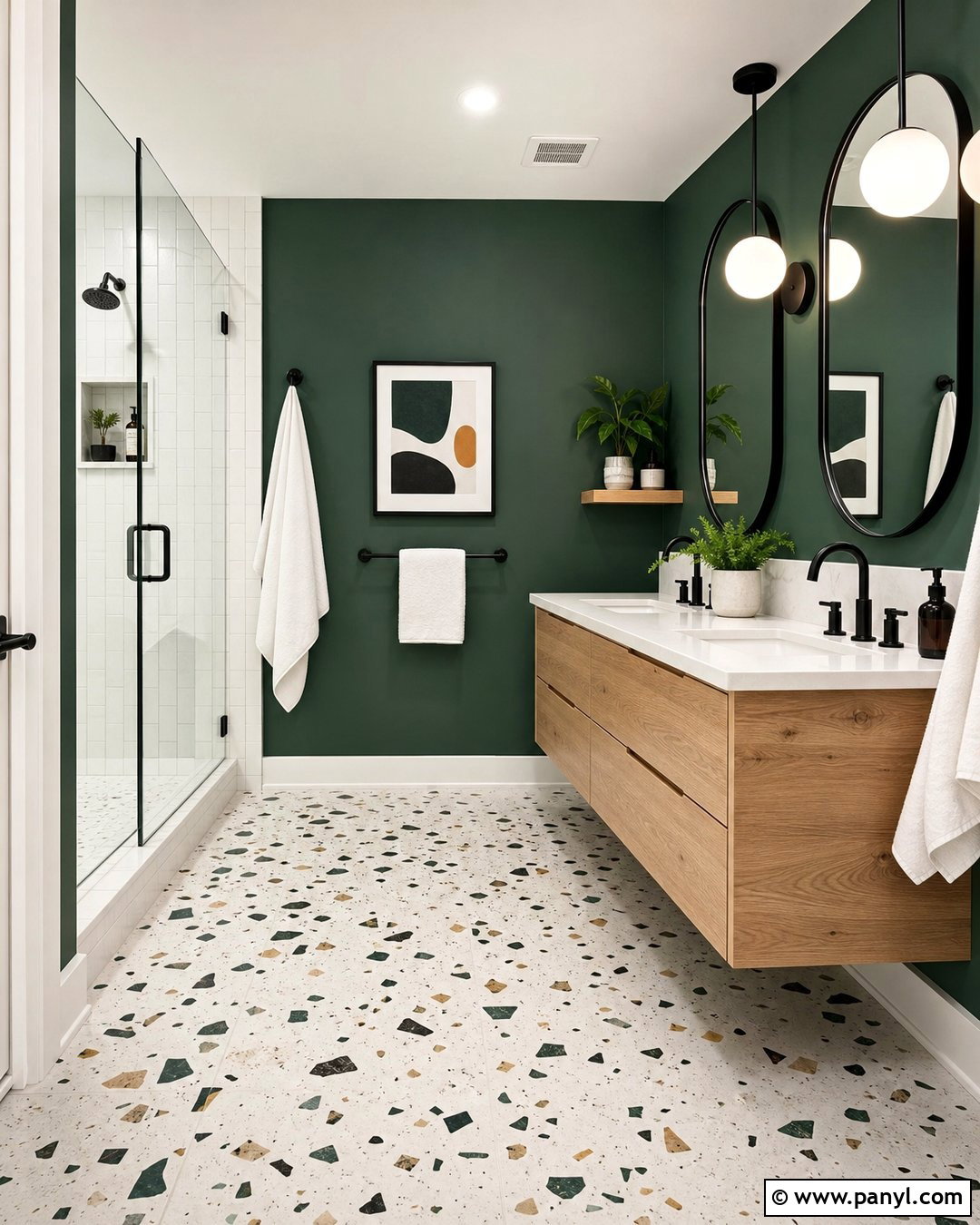 Emerald Green Walls With Terrazzo Floor - 25 Emerald Green Bathroom Walls