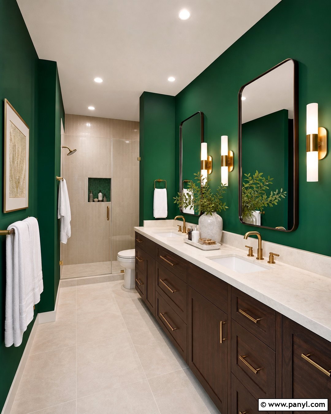 Emerald Green Walls With Walnut Vanity - 25 Emerald Green Bathroom Walls