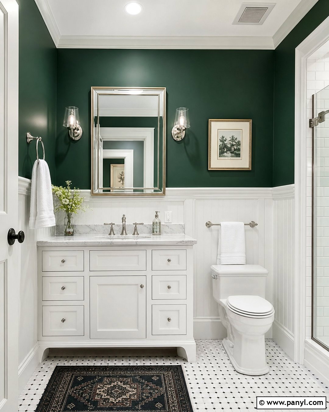 Emerald Green Walls With White Wainscoting - 25 Emerald Green Bathroom Walls