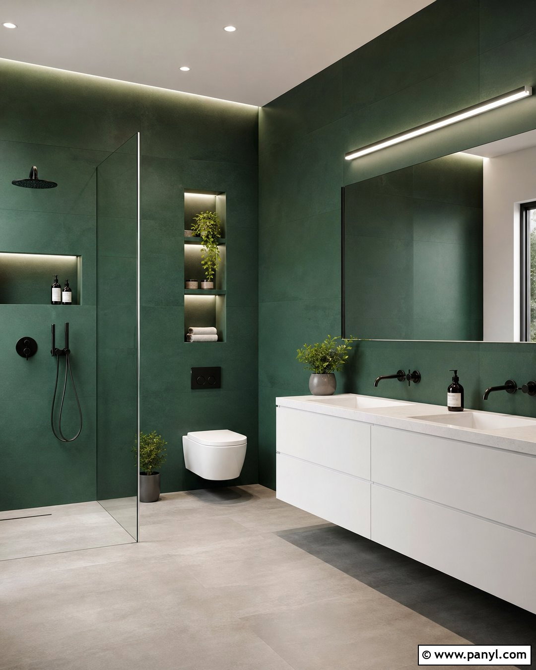 Emerald Green Walls in Modern Bathroom - 25 Emerald Green Bathroom Walls