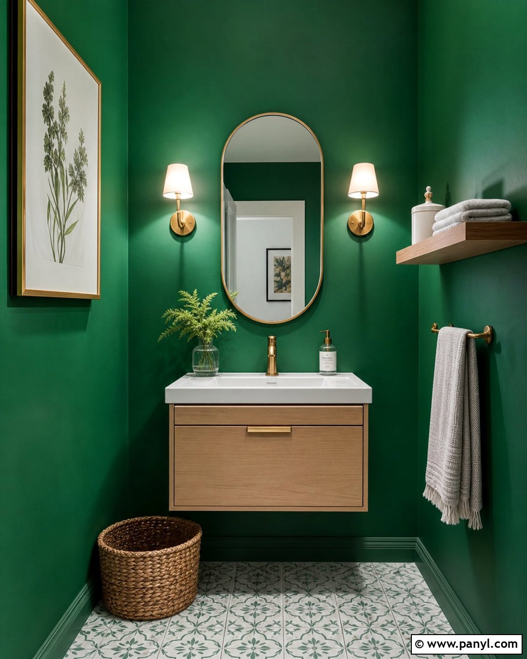 Emerald Green Walls in Small Powder Room - 25 Emerald Green Bathroom Walls