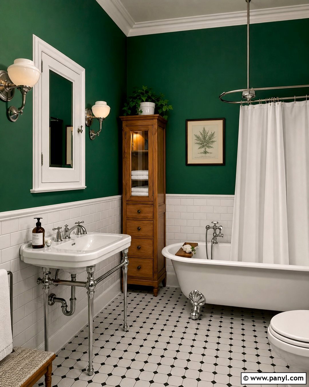 Emerald Green Walls in Vintage Bathroom - 25 Emerald Green Bathroom Walls