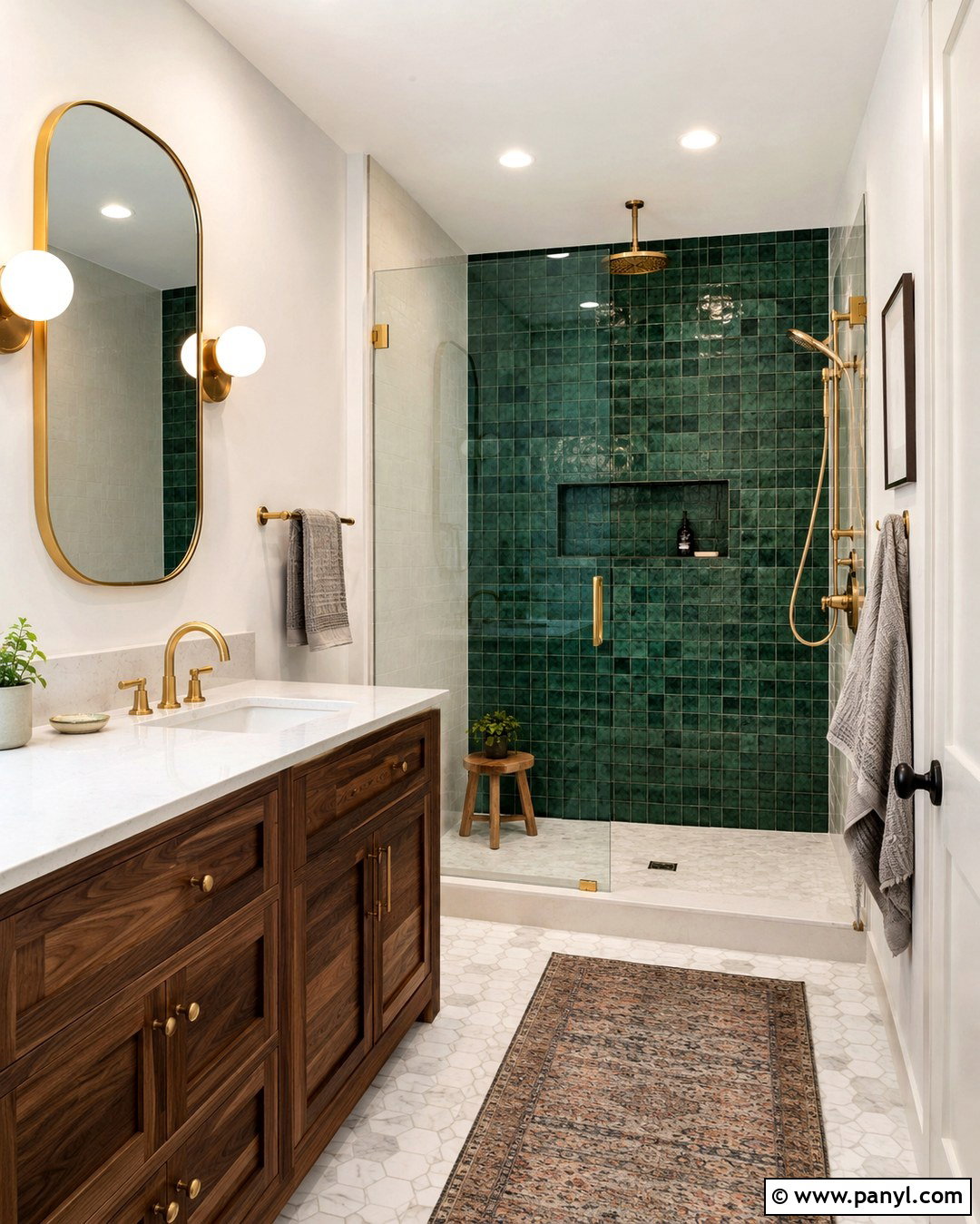 Emerald Green Zellige Shower Wall - 20 Green Accent Wall Shower Ideas