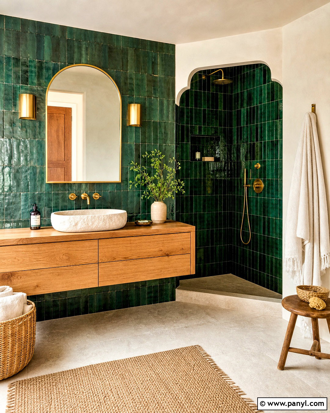 Emerald Green Zellige Tile Bathroom - 20 emerald green and gold bathroom ideas