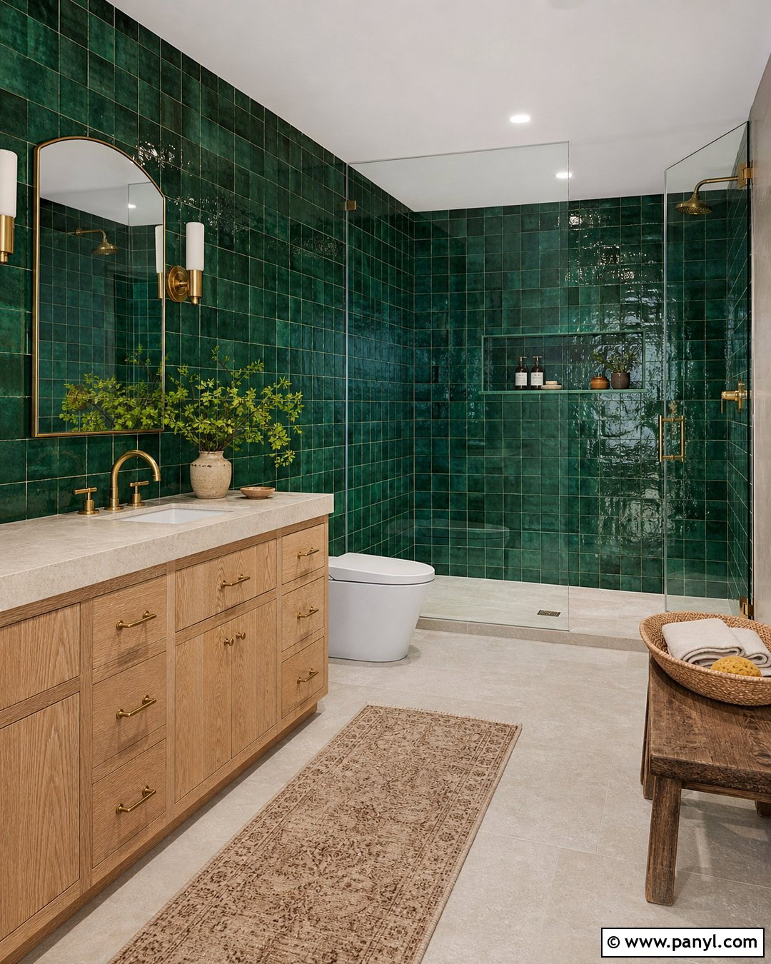 Emerald Green Zellige Tile Walls - 25 Emerald Green Bathroom Walls