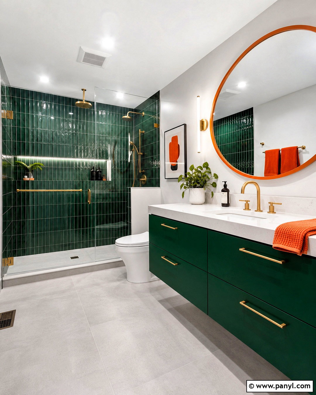 Emerald Green and Tangerine Bathroom - 20 orange and green bathroom ideas
