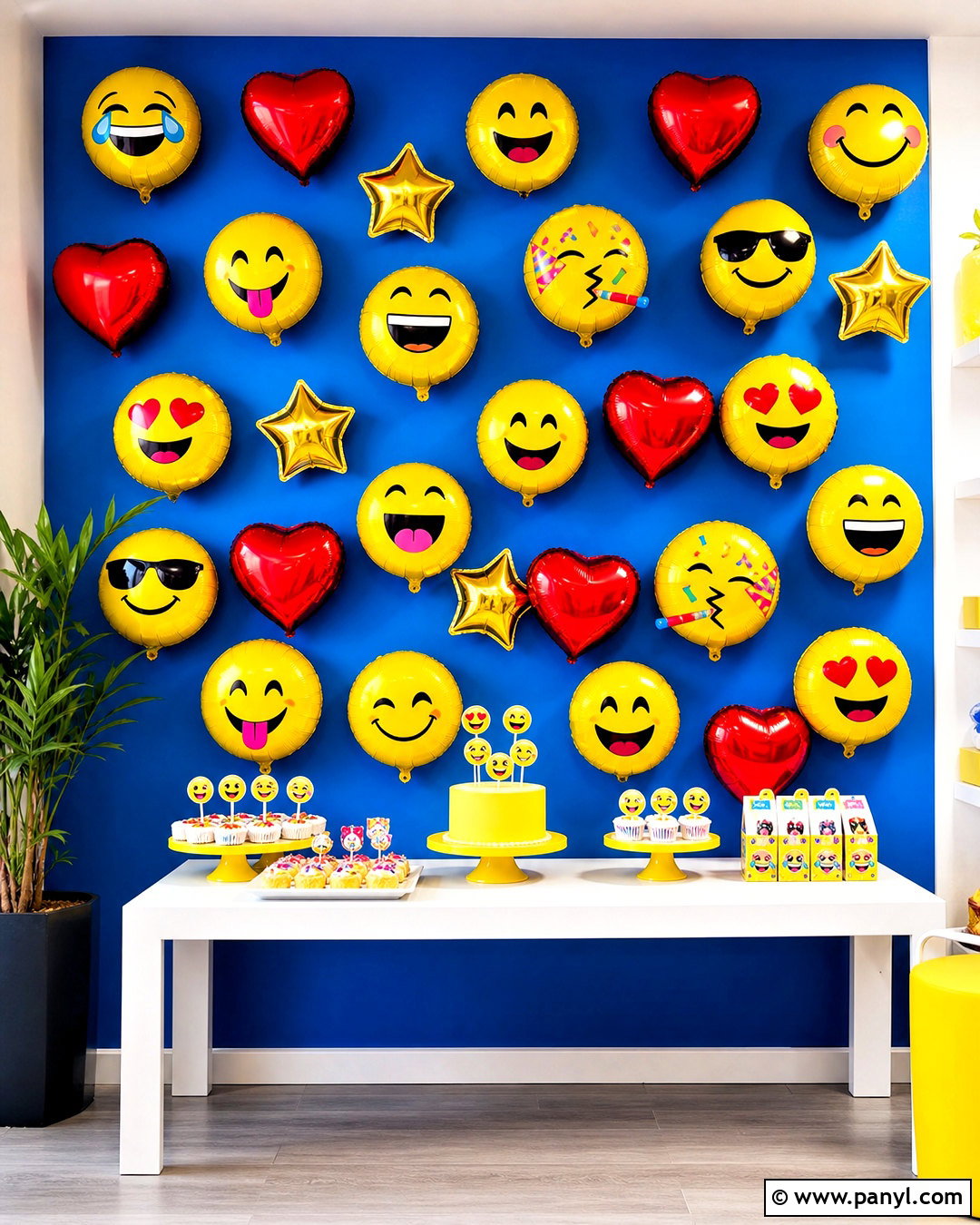 Emoji Foil Balloon Wall - 20 foil balloon wall ideas