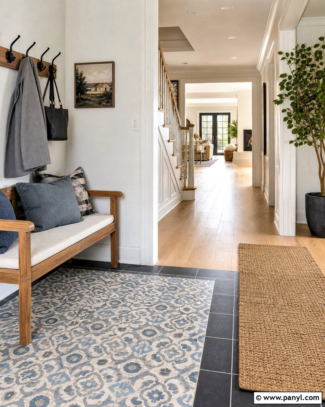 Encaustic Tile And Light Oak Hardwood - 20 tile and hardwood floor combination ideas