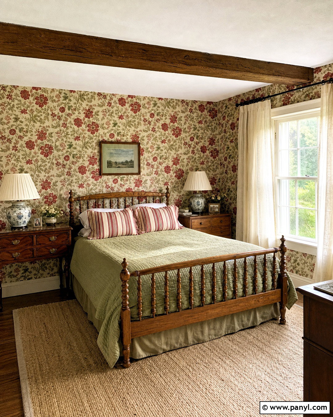 English Country Red Floral Wallpaper Bedroom - 20 antique red floral wallpaper ideas