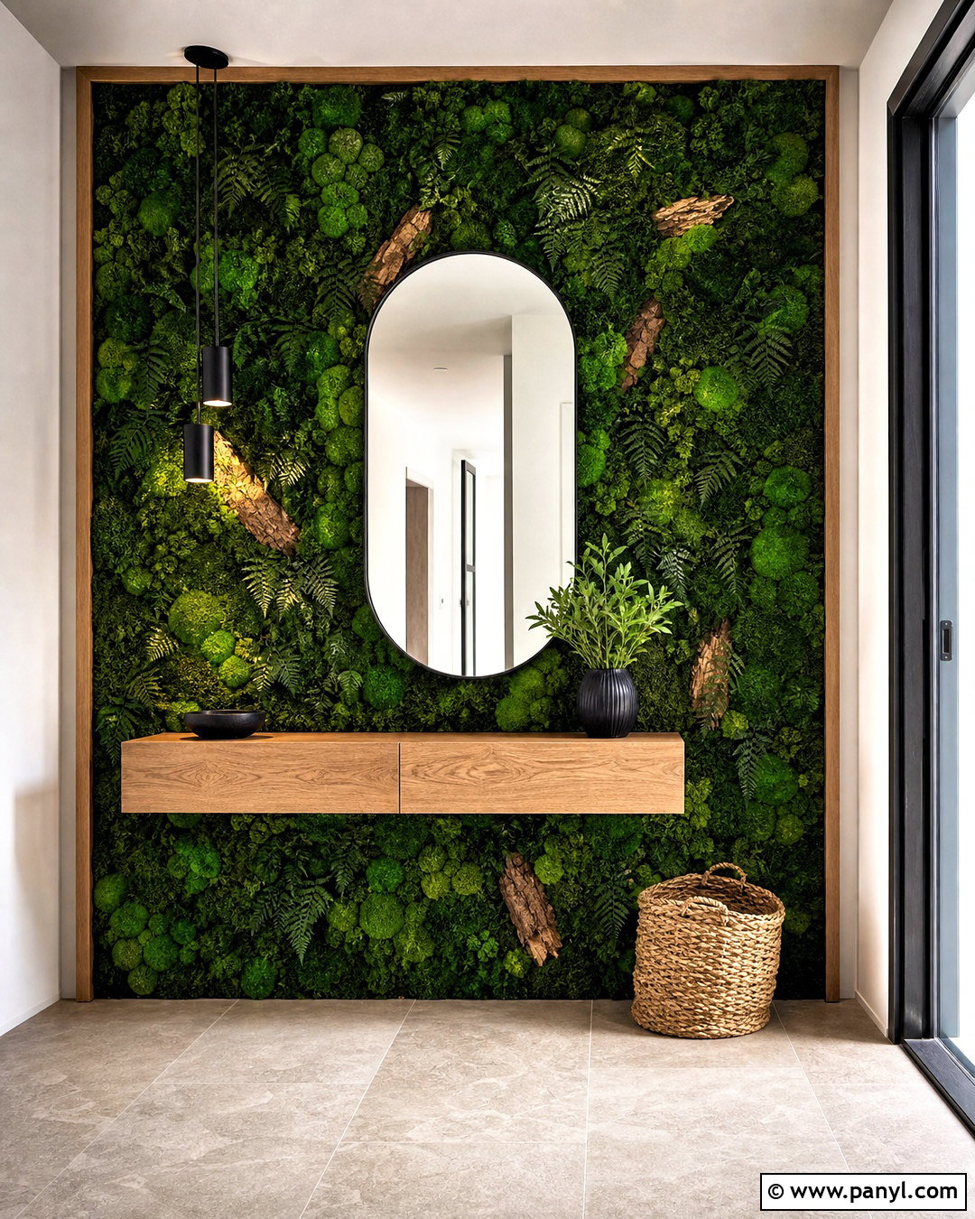 Entryway Preserved Moss Green Wall - 20 indoor green wall design ideas