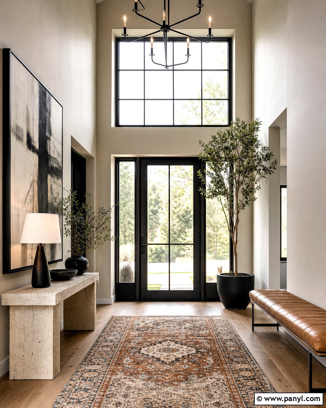 Entryway With Black Framed Windows - 20 tall entryway ideas high ceilings
