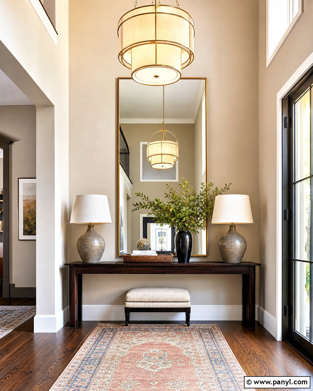 Entryway With Console And Oversized Mirror - 20 tall entryway ideas high ceilings