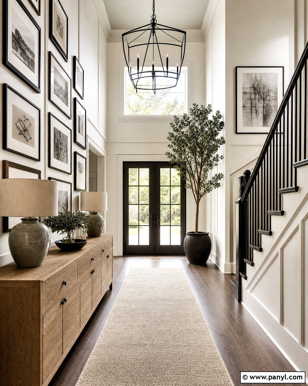 Entryway With Double-Height Gallery Wall - 20 tall entryway ideas high ceilings