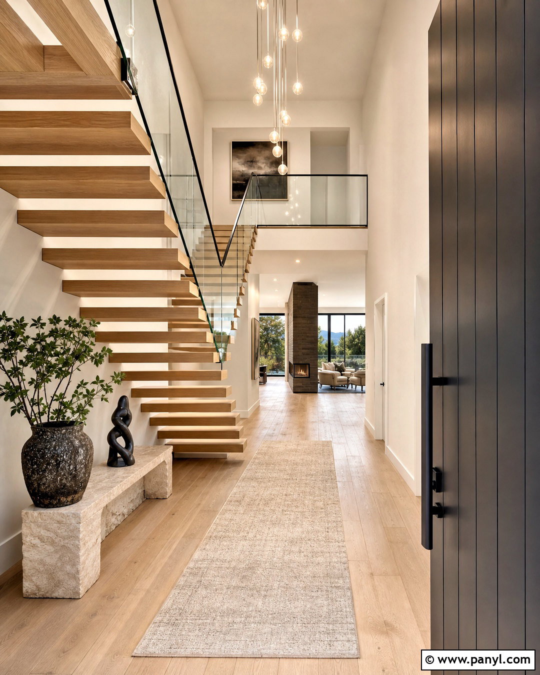 Entryway With Floating Staircase - 20 tall entryway ideas high ceilings