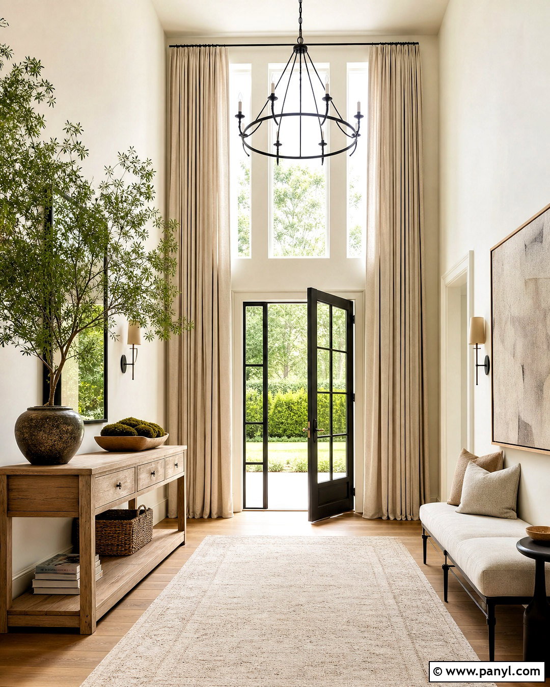 Entryway With Floor-To-Ceiling Curtains - 20 tall entryway ideas high ceilings
