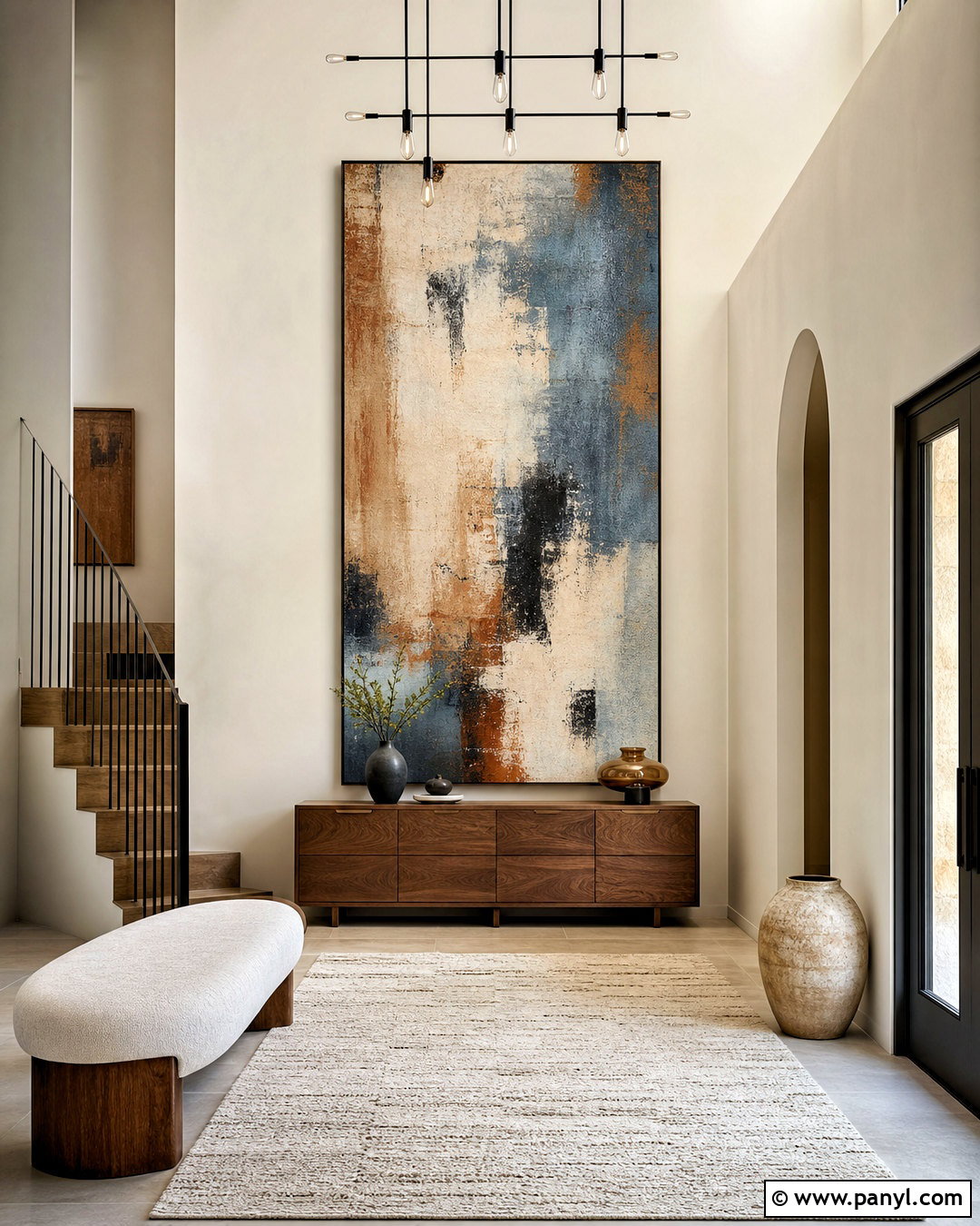 Entryway With Large Vertical Artwork - 20 tall entryway ideas high ceilings